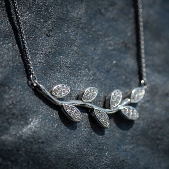 Laurel Necklace - Platinum Plated/ 42 Prong Set White Cubic Zirconia - Picture 2 of 5